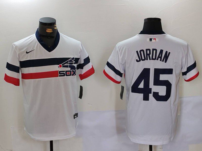 Men Chicago White Sox #45 Jordan White Throwback Game 2024 Nike MLB Jersey style 902